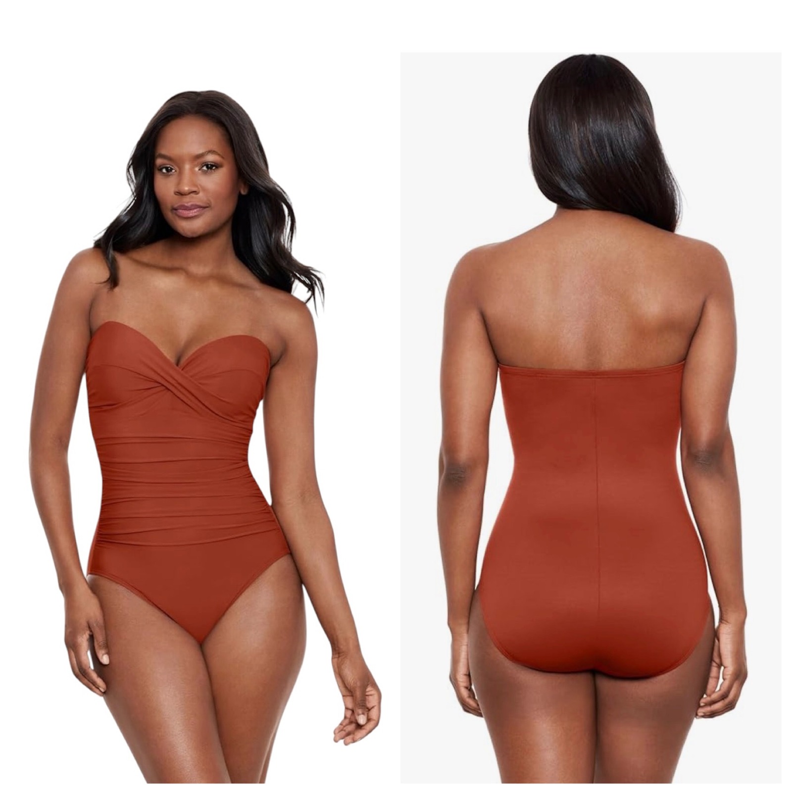 Miraclesuit Madrid Bandeau One Piece Swimsuit Spice Underwire 16 New